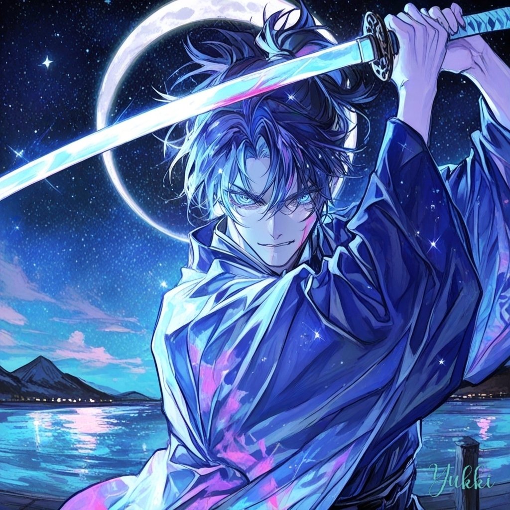 月夜に刀│【AIアート】│PixAI│嬉しいお知らせ💕｜ゆっきー