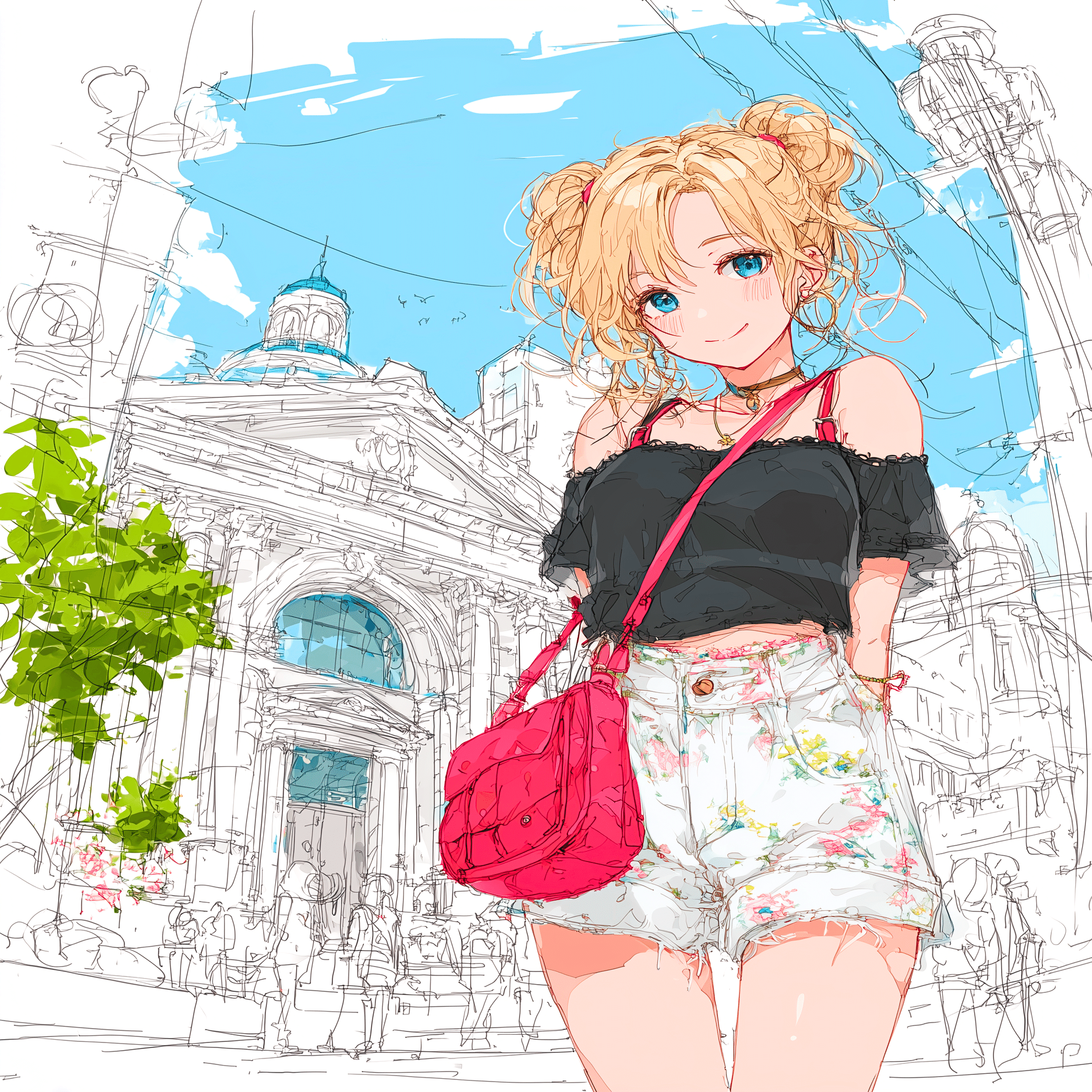 旅路にて、街角に咲く夏【画像生成AI＋4コマ漫画】｜Alpaka