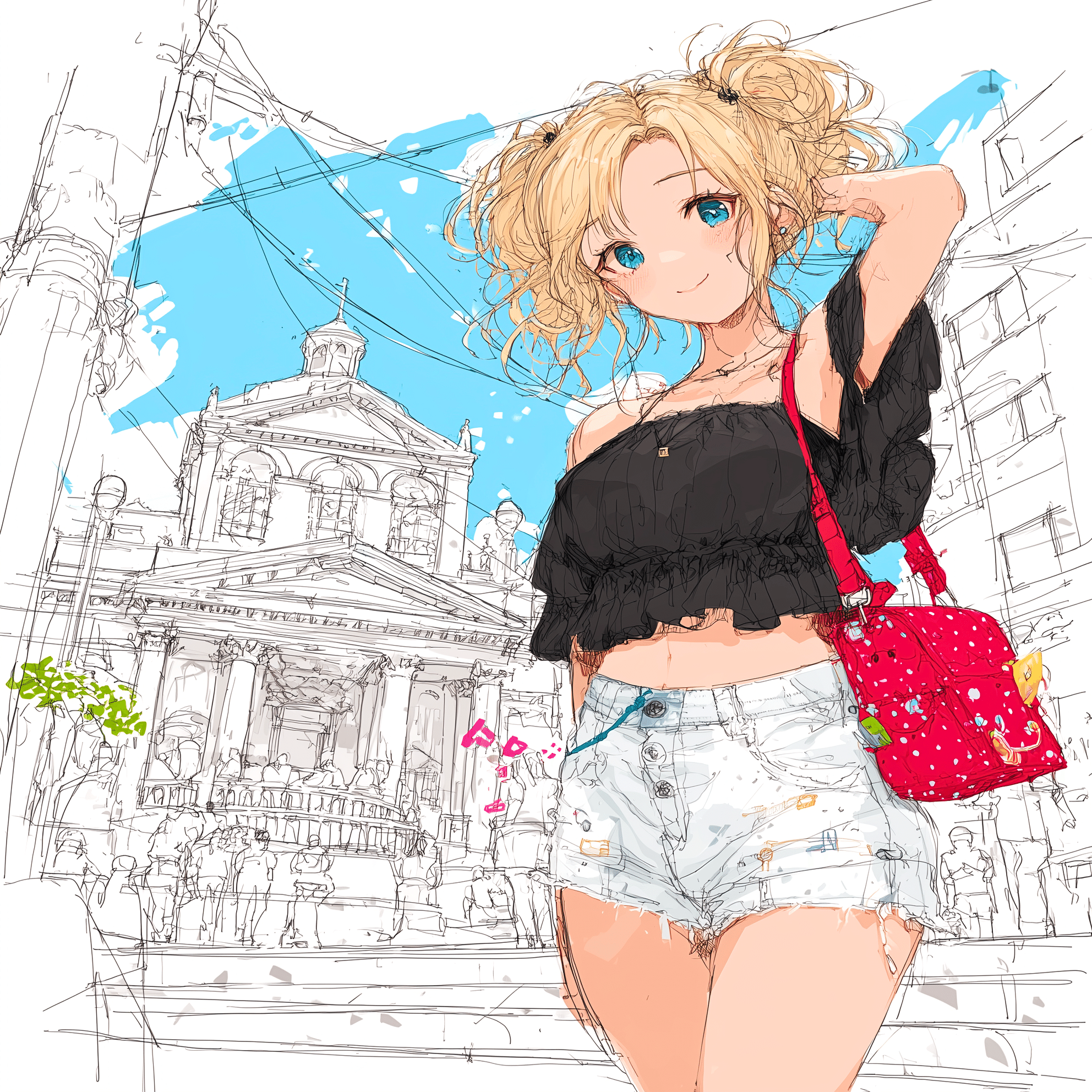 有名な方のイラスト 旅路にて、街角に咲く夏【画像生成AI＋4コマ漫画】｜Alpaka