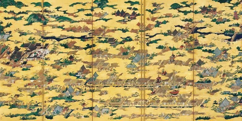 狩野永徳展公式図録&ミニチュア屏風セット【洛中洛外図屏風上杉本】 日本美術 冬の情景(2)狩野永徳「上杉本洛中洛外図屏風」 快活な町衆 京
