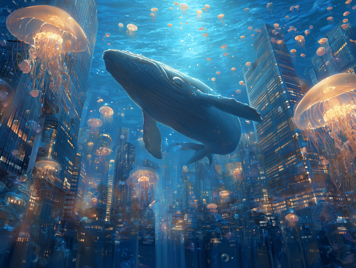 【原画のみ販売】クジラとクラゲ空の大冒険 海底都市をテーマに、僕好みのアニメ調プロンプトを紹介します