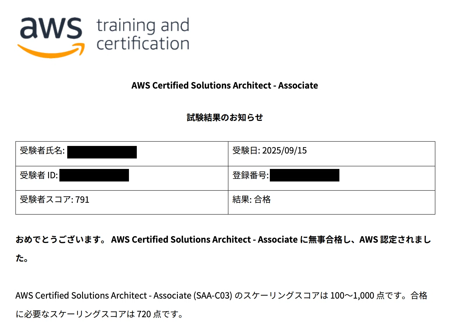 合格体験記】AWS Certified Solutions Architect - Associate (SAA-C03 合格体験記】AWS Certified Solutions Architect - Associate (SAA-C03