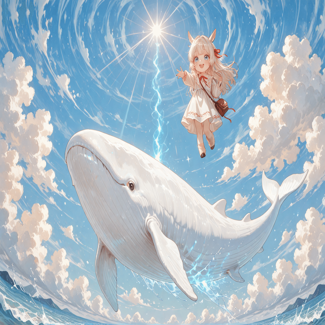 飛ぶ鯨 可愛いのが好き🐳鯨の噴水に乗りたい。StableDiffusion｜SDXL｜Chat