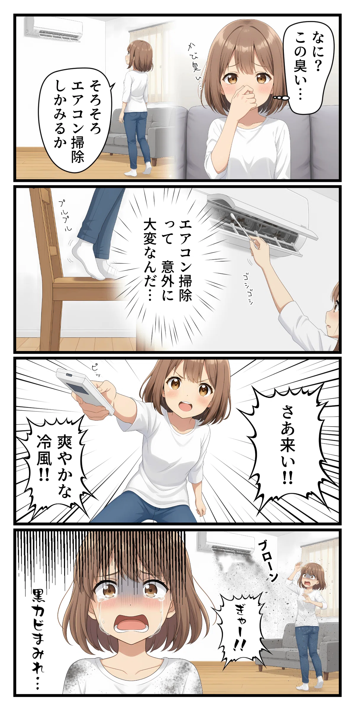 連作4コマ⑰】エアコン掃除｜Shinya@AIマンガ