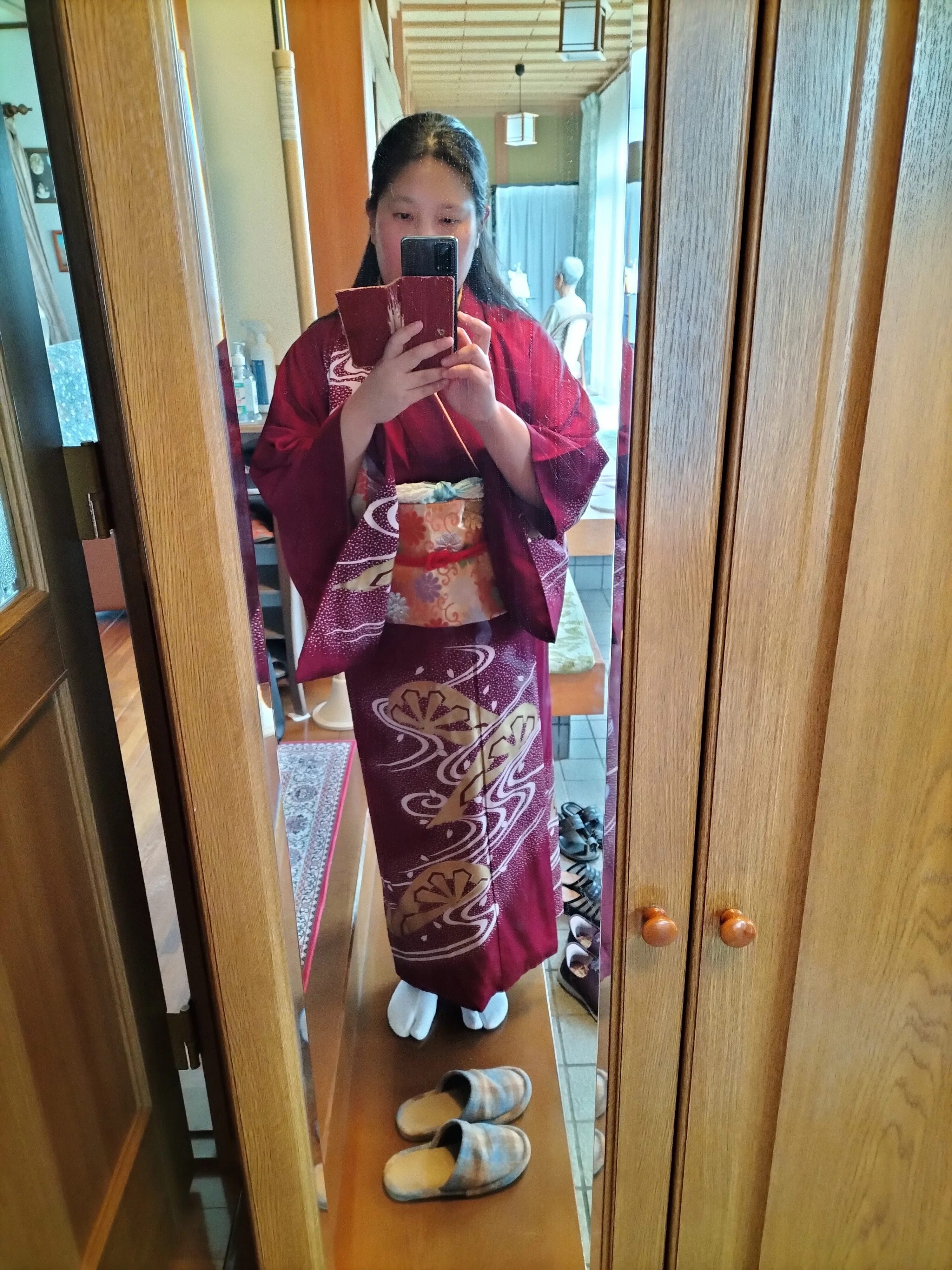7076］訪問着 美品 花青海波 飾り紐 逸品 正絹 着物 袷 7076］訪問