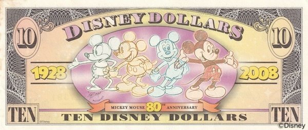 初めてのDダラー】ミッキー生誕80周年2008年版ディズニーダラーの紙幣