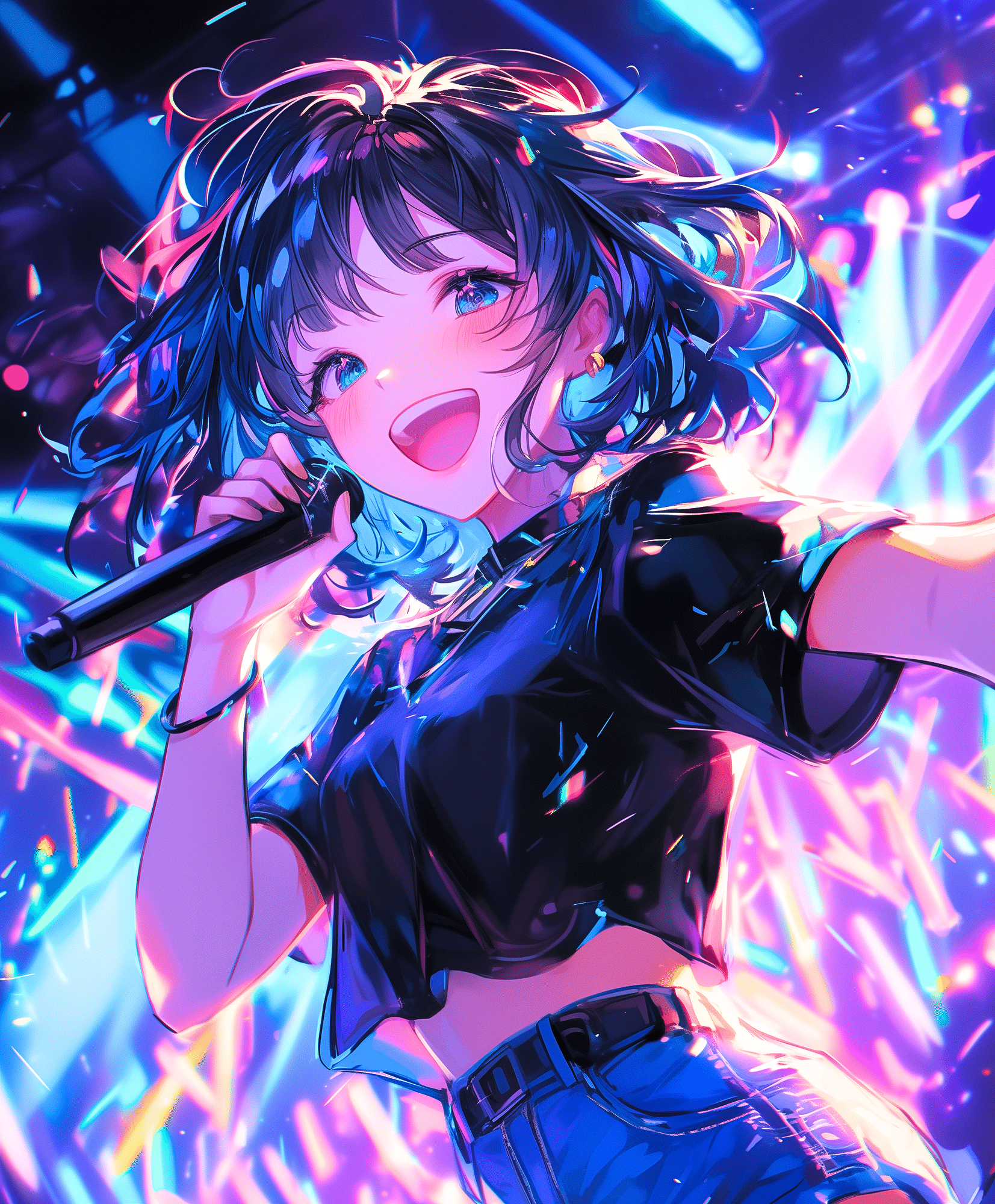 歌声はネオンの果てに咲く【画像生成AI+4コマ漫画】|Alpaka 歌声はネオンの果てに咲く【画像生成AI+4コマ漫画】|Alpaka