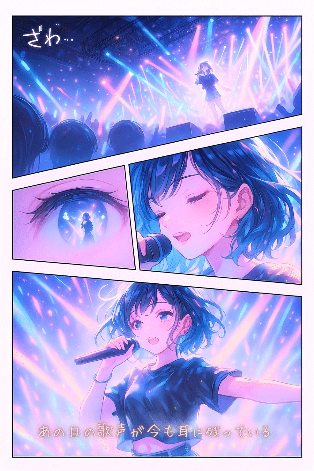 歌声はネオンの果てに咲く【画像生成AI＋4コマ漫画】｜Alpaka
