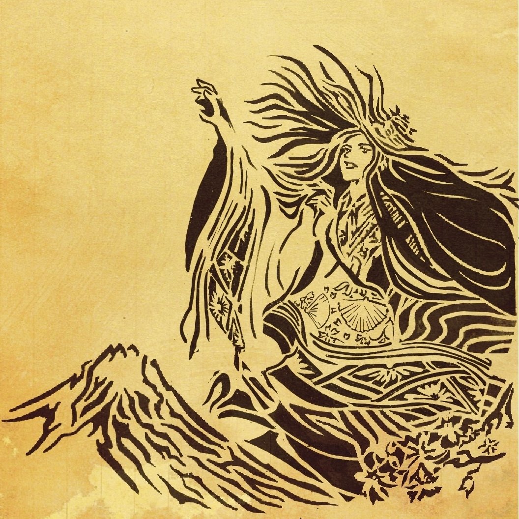 423 木花咲耶姫の版画と 🐲龍の絵 小さなサイズ 8✖️8インチ