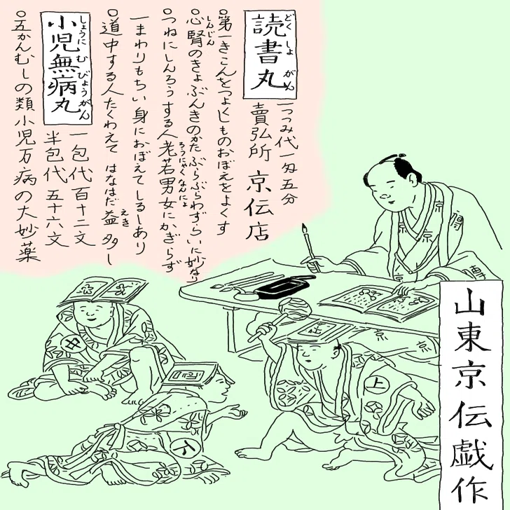 作者胎内十月図③～江戸の流行作家京伝のアイデアついに出産、ってなん