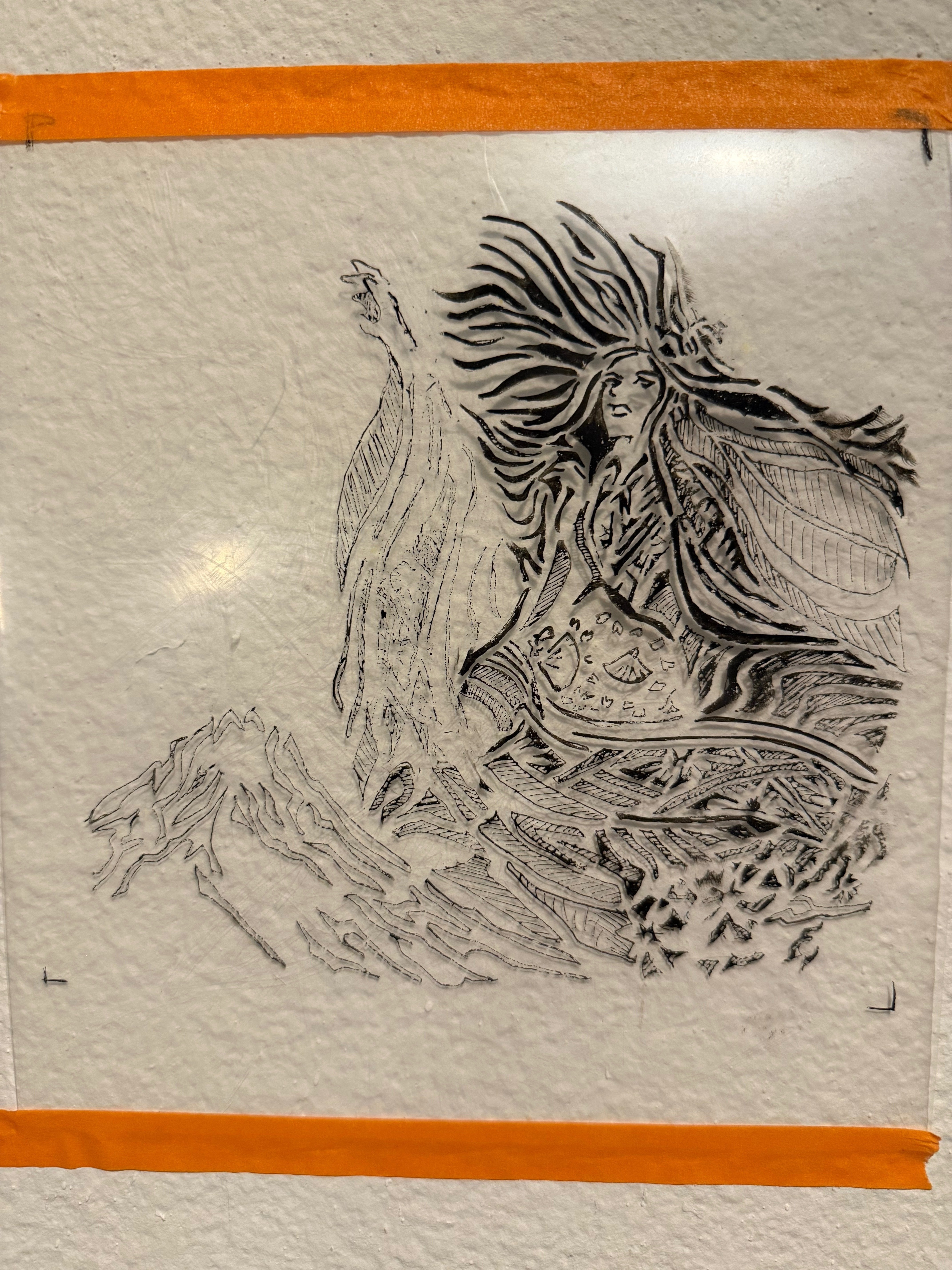 423 木花咲耶姫の版画と 🐲龍の絵 小さなサイズ 8✖️8インチ