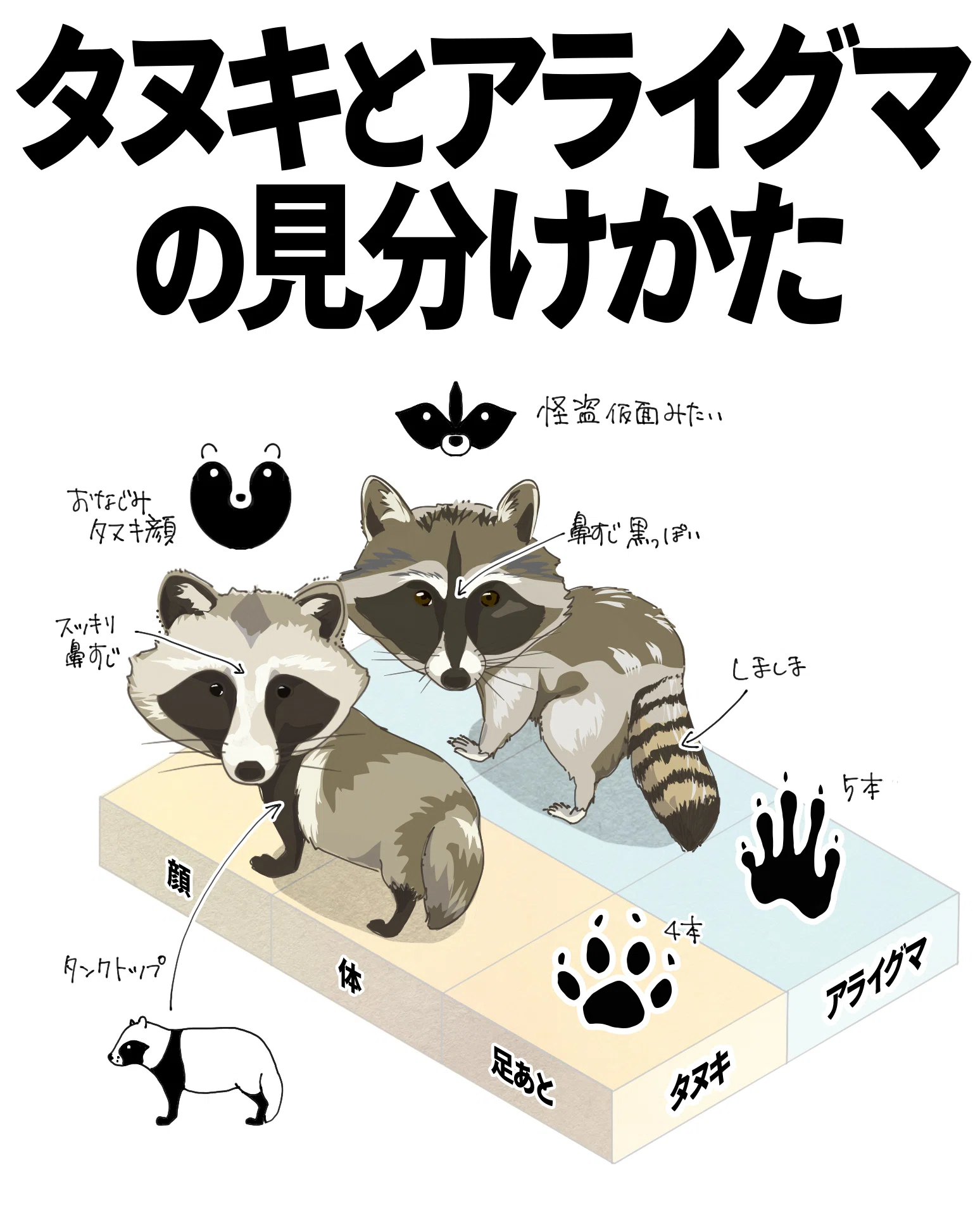 タヌキとアライグマの見分け方｜くますけ｜自然ガイド・クリエイター