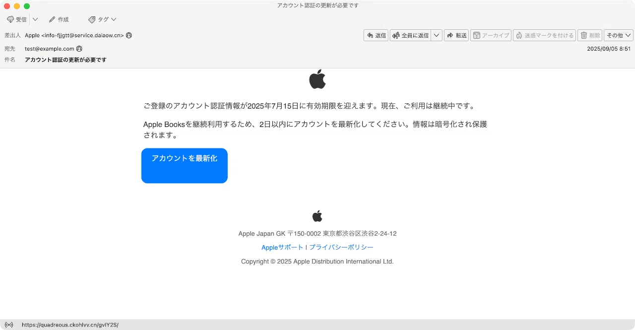 件名：アカウント認証の更新が必要です｜masanyan