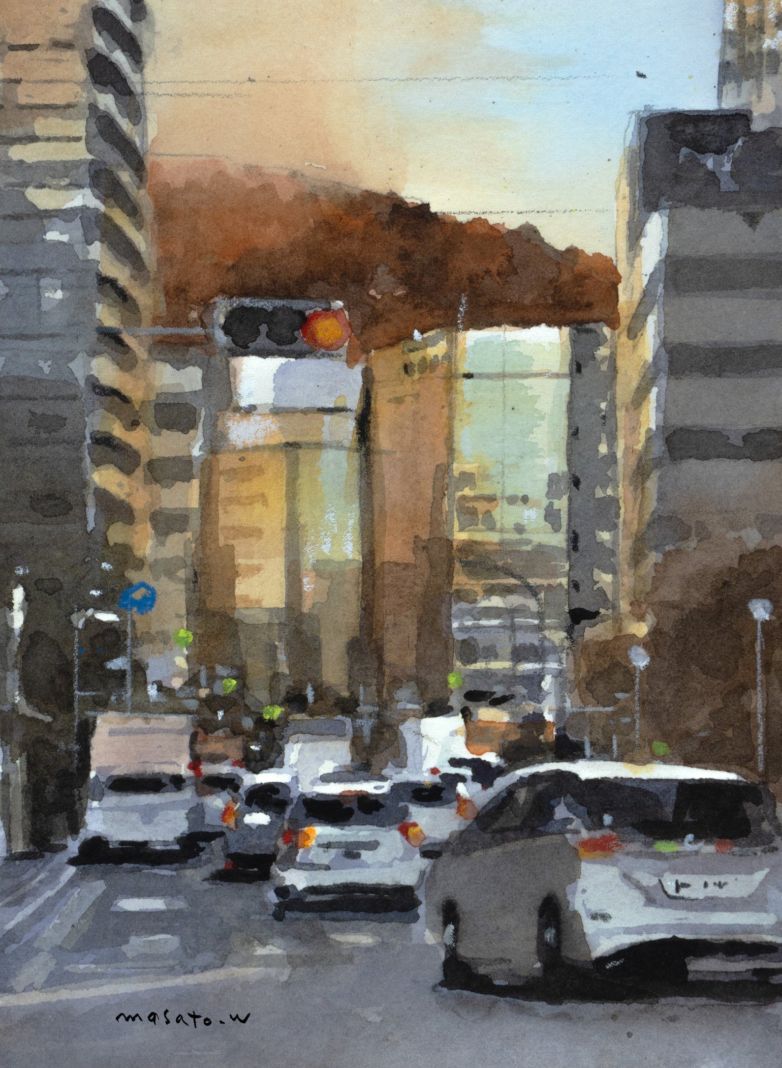 60分小サイズスケッチ・・・茜色に染まる街 / 午後の港の風景｜MASATO