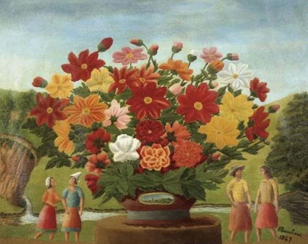 アンドレ・ボーシャン 油彩画『田園風景』 アンドレ・ボーシャン（André Bauchant）】──油彩 査定 鑑定 買取
