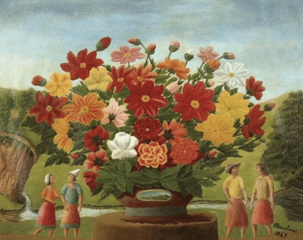 真作　アンドレ・ボーシャン　Andre Bauchant「花」　カルトンに油彩 真作 アンドレ・ボーシャン Andre Bauchant「花」 カルトンに