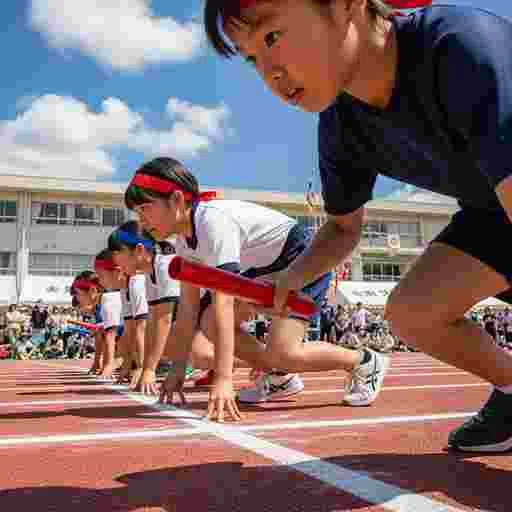小学生 運動会 リレー 写真素材（サンプル）022