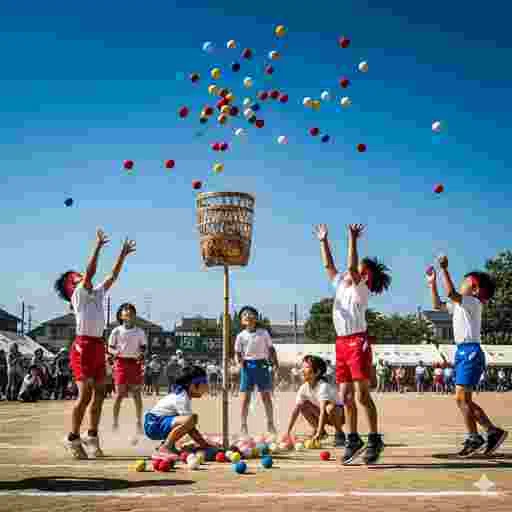 小学校 運動会 玉入れ 写真素材｜写真素材