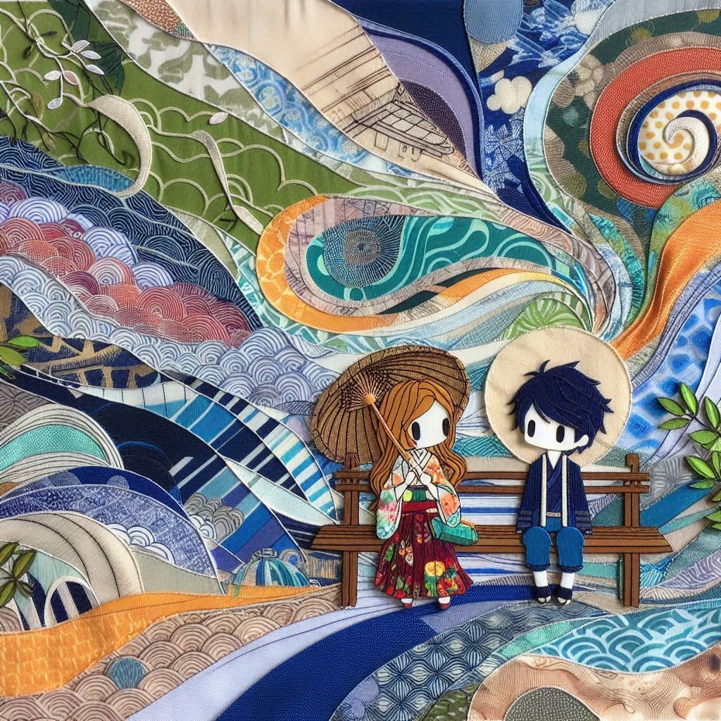 F8　冬景色　コラージュ　アート作品　布の絵 F8 冬景色 コラージュ アート作品 布の絵 F8 冬景色 コラージュ