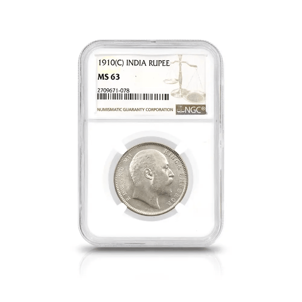 英領インド 1910C エドワード7世 ルピー銀貨 NGC MS63｜小川竜一
