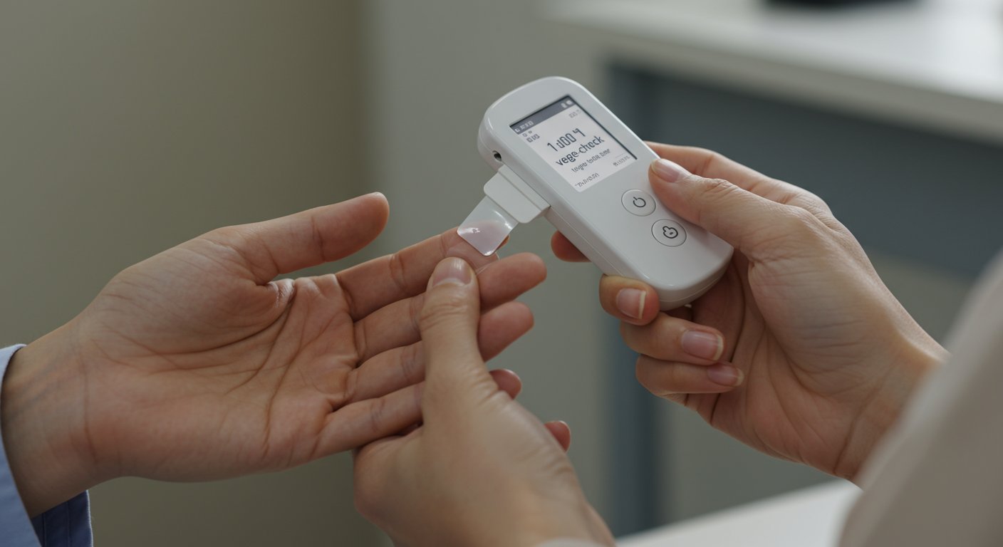 ベジチェックを使用して野菜摂取量を測定する様子