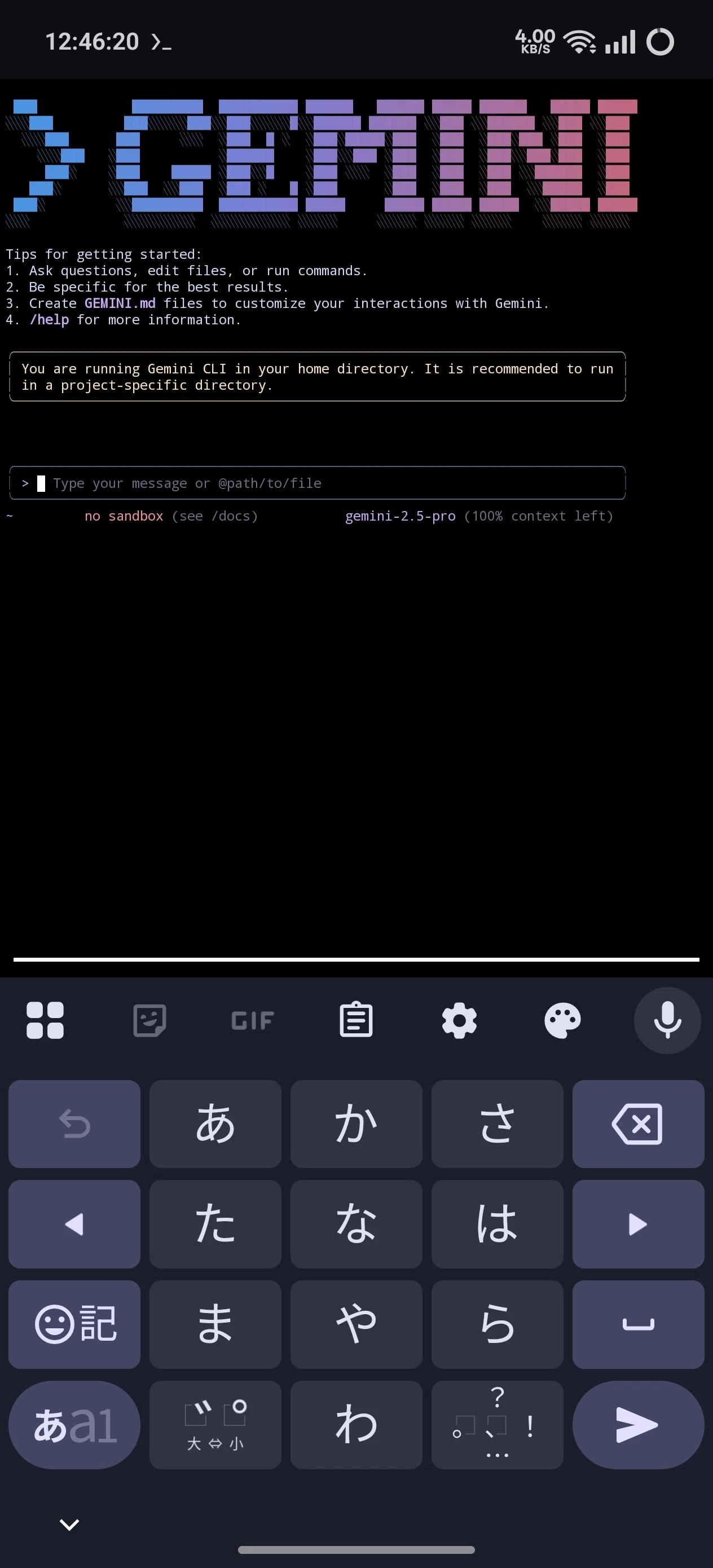 かなりん様＊確認画像 ポケットの中のAI開発環境 : TermuxでGemini CLIを試す｜Sanka1610