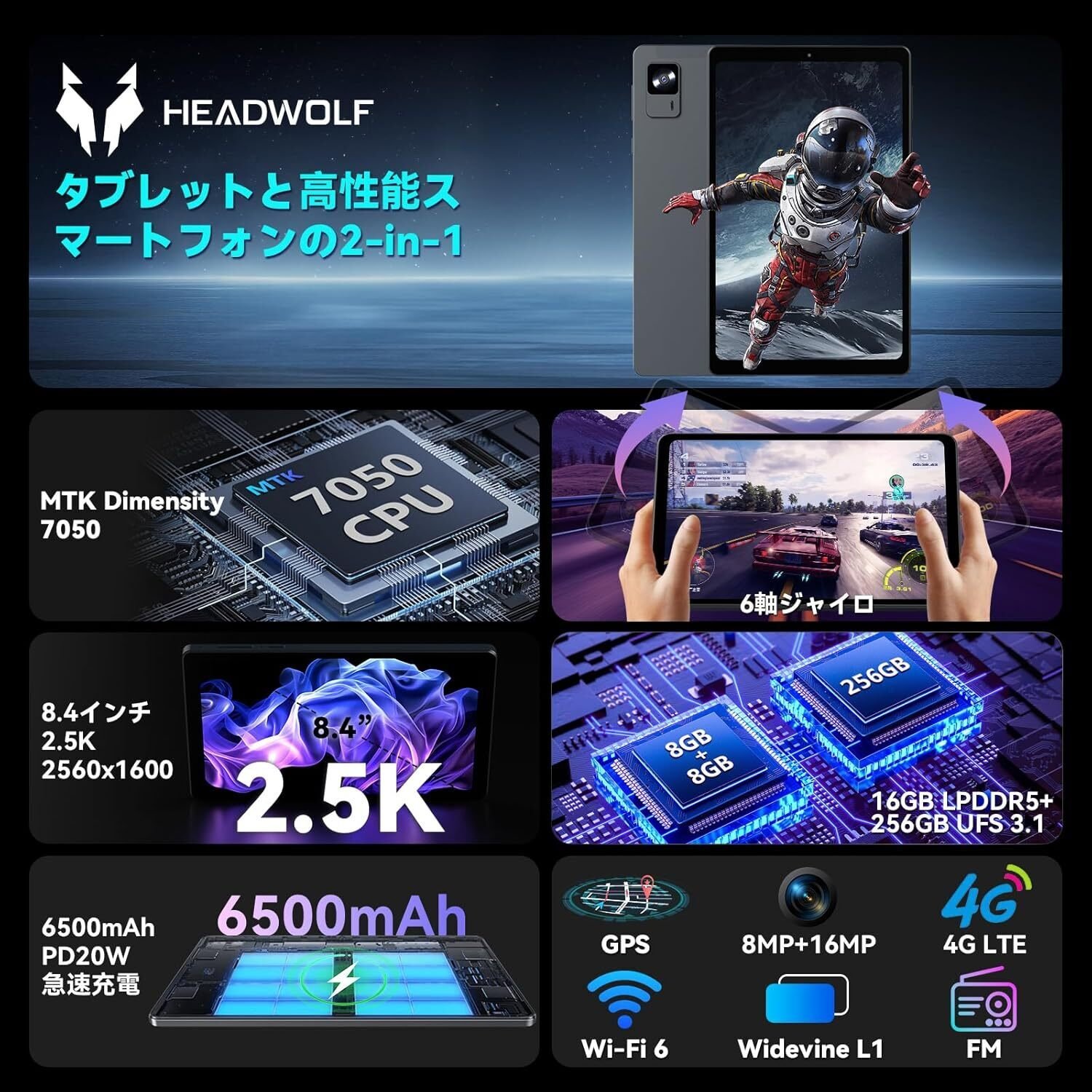 タブレット Dimensity 7050 Android 15】Headwolf FPad7 タブレット - 8インチの