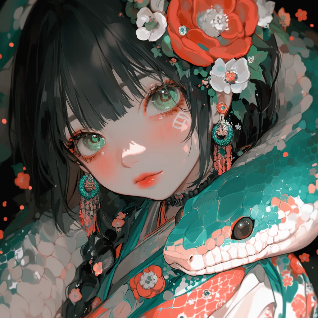 蛇と女の子｜nijijourney｜Kinu｜AIイラストと発信づくり