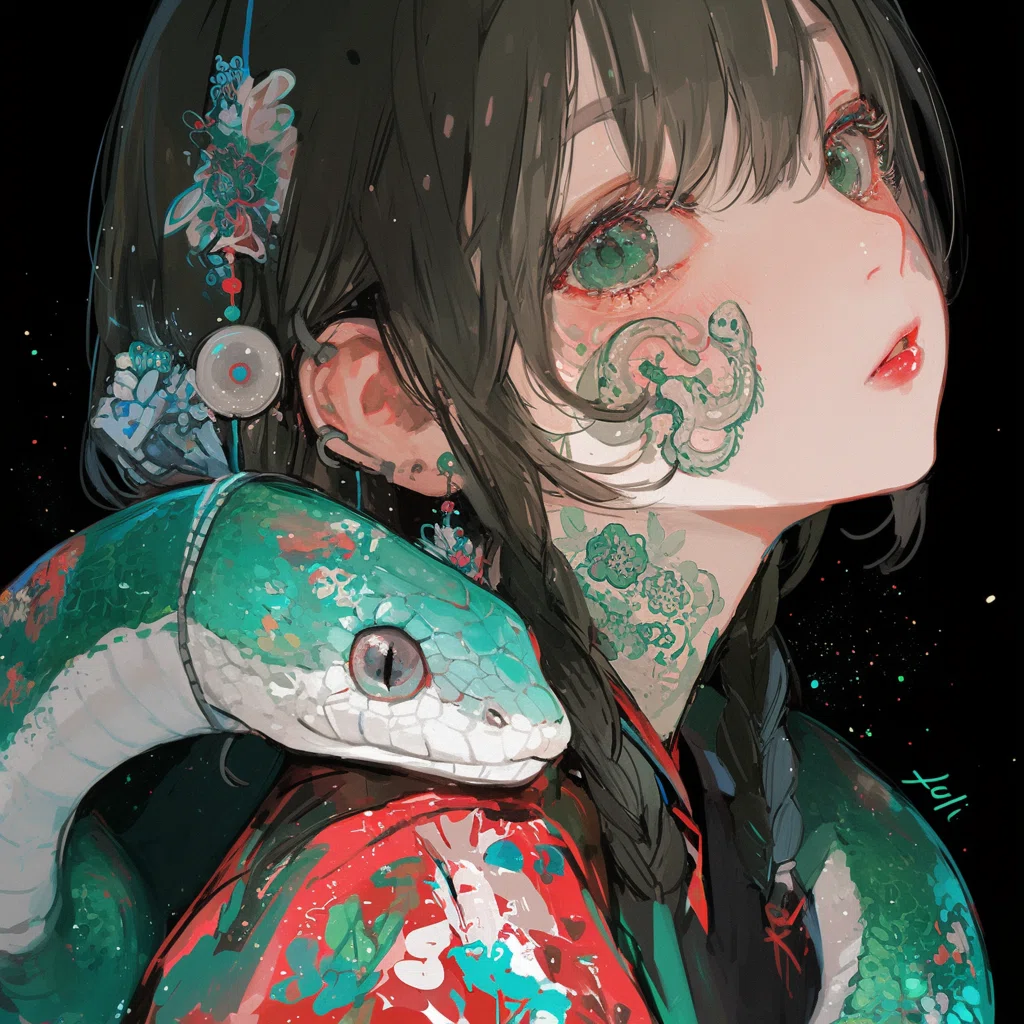 蛇と女の子｜nijijourney｜Kinu｜AIイラストと発信づくり