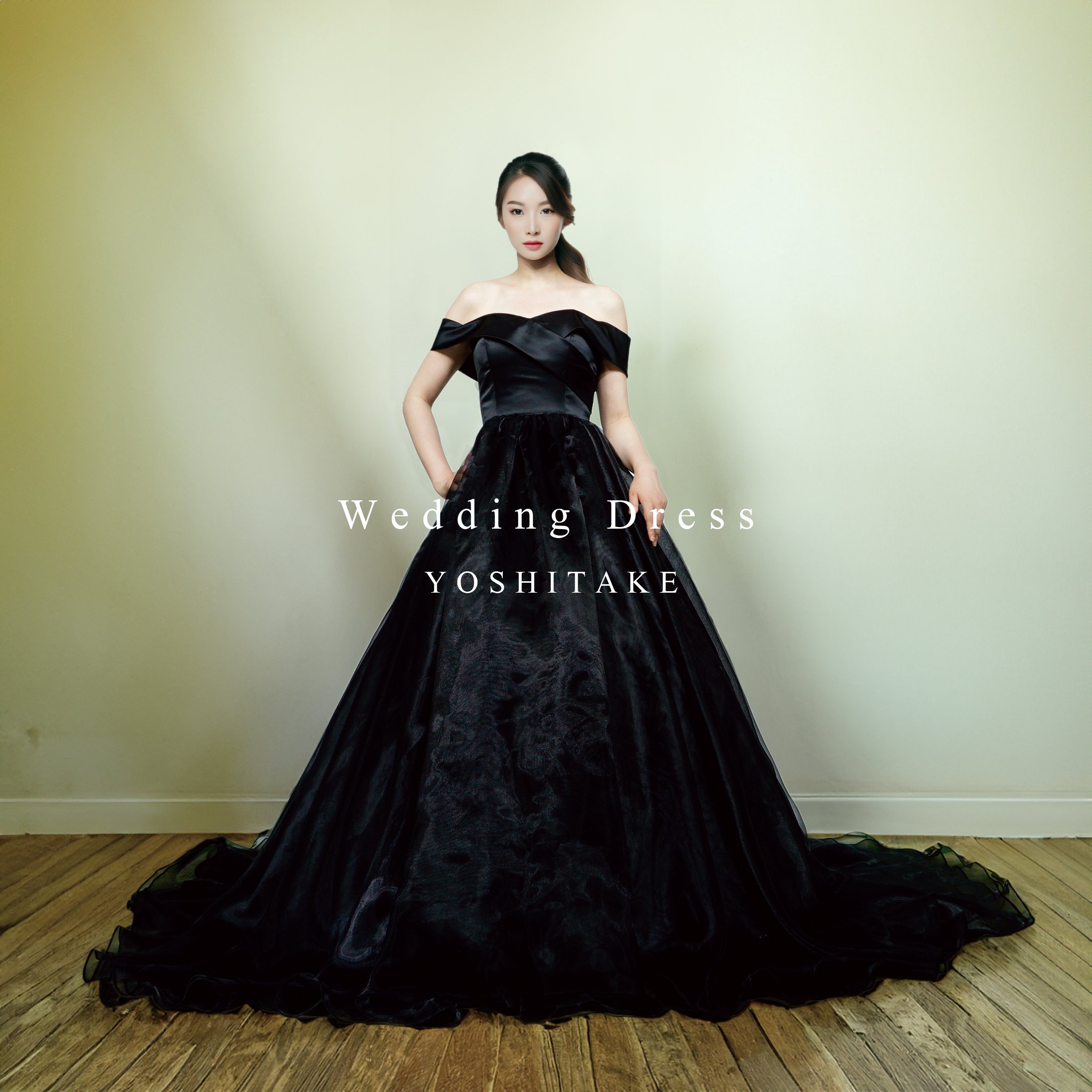 アリエク　ウェディングドレス　ブラック ウエディング.ブラックドレス.ビスチェ.Aライン.サテン.黒