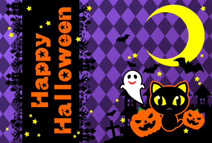 配布】黒猫ハロウィンのポストカード｜kuruno
