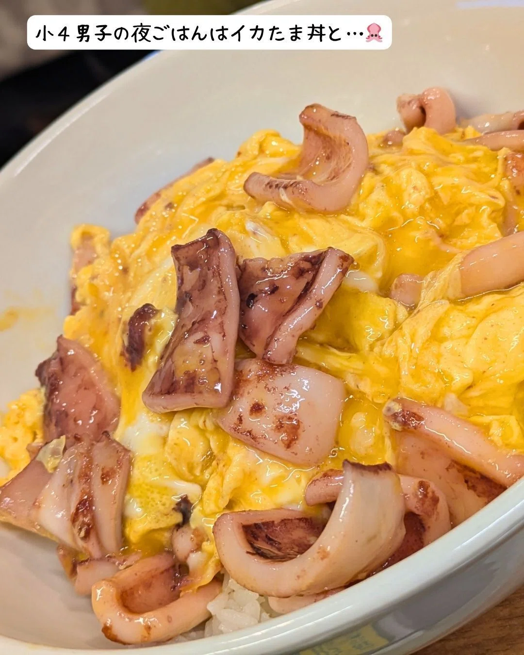 小4男子の夜ご飯はイカたま丼