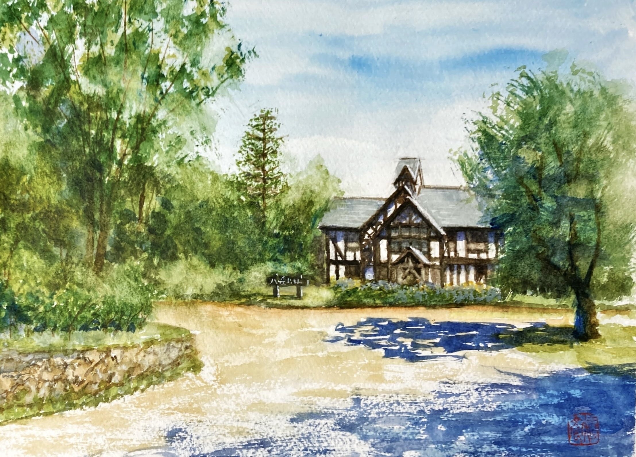 モンゴル 水彩画 GY415-8◇◇ツェ・フレオチル ホブトの山河 モンゴル