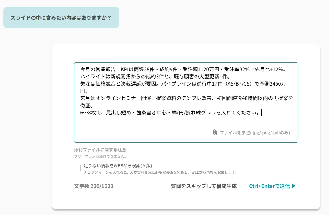 スライドに含みたい内容を入力します