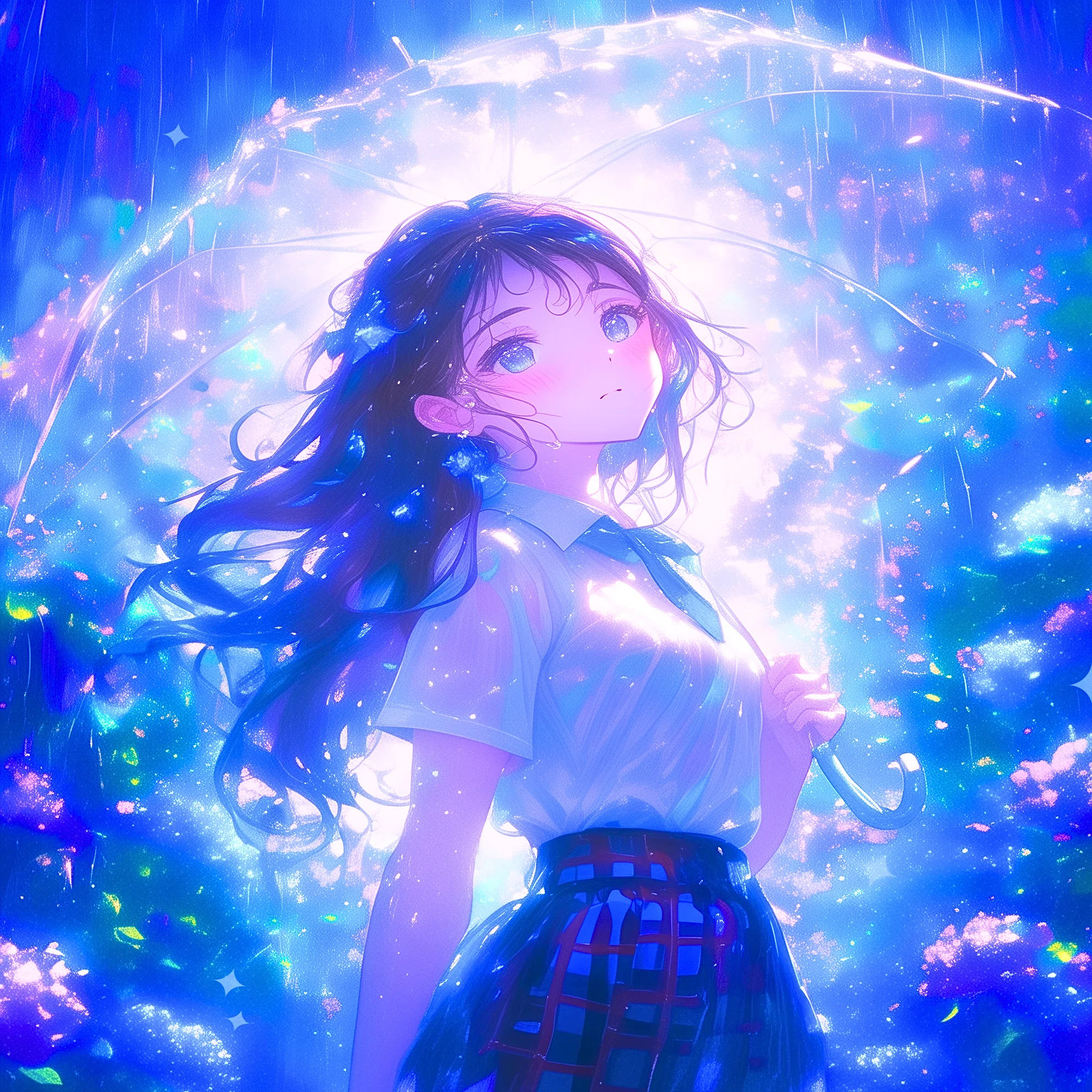 傘越しの空は青く【画像生成AI＋4コマ漫画】｜Alpaka