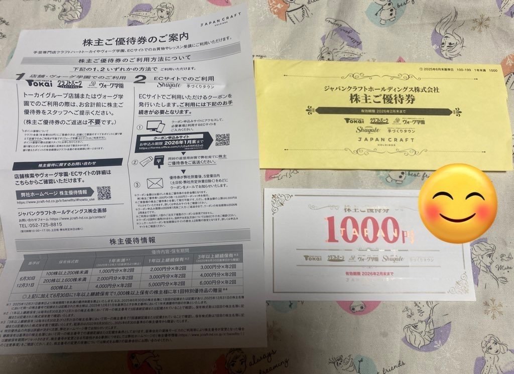 2025年9月29日から10月4日までに届いた優待の記録です。｜たぬき