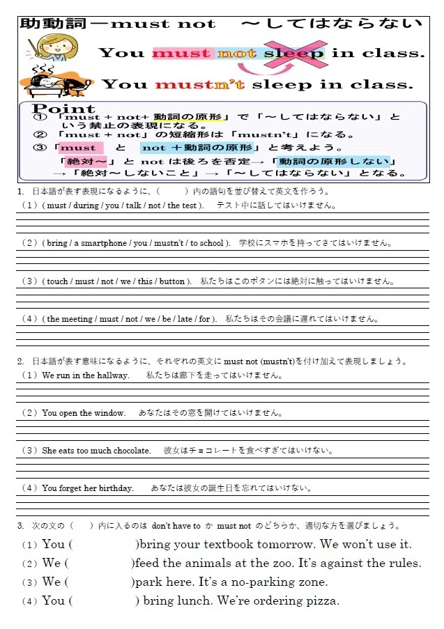 📢 【中2 新教材公開！】危険・禁止を伝える！助動詞 must not 教材