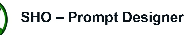 SHO – Prompt Designer のロゴテキスト。AIやプロンプト設計を専門とする活動名を示している。
