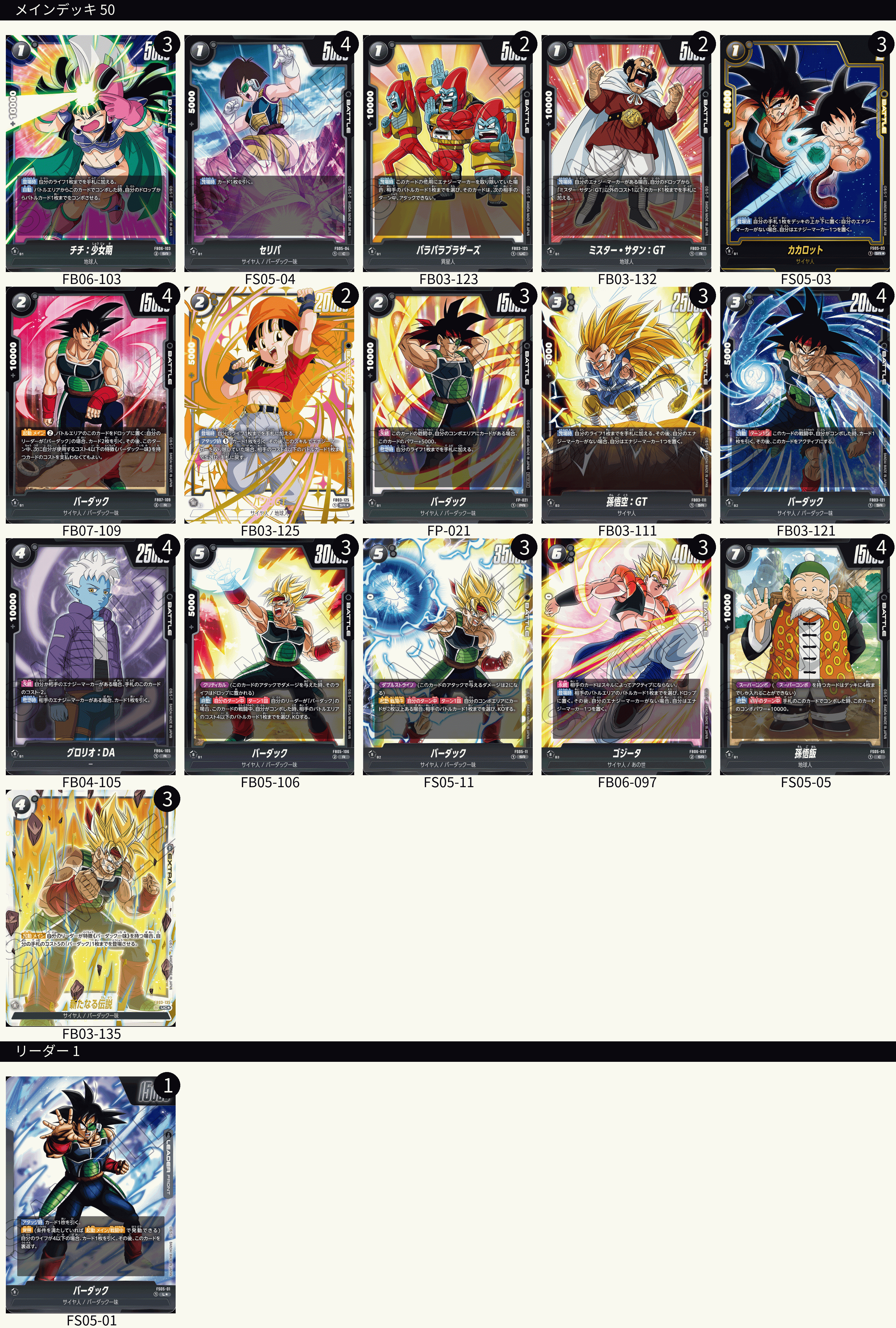 7弾 バーダック デッキレシピ ドラゴンボール フュージョンワールド