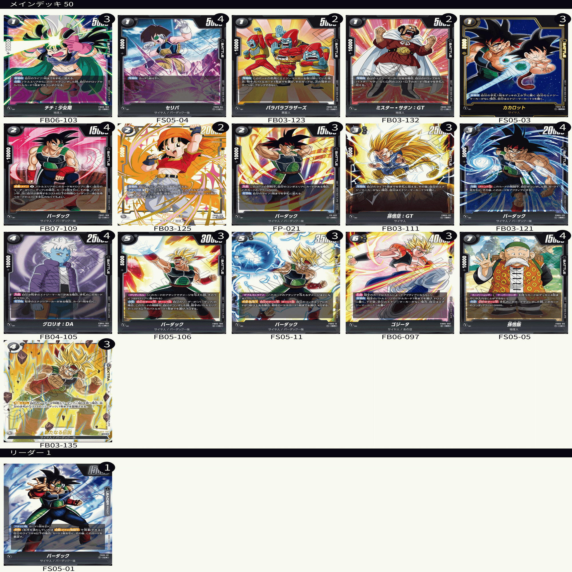 7弾 バーダック デッキレシピ ドラゴンボール フュージョンワールド