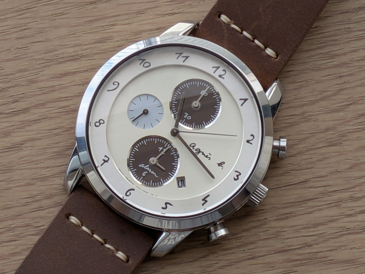 ★ドリーム2号館★ジモティー割引 Agnes.b ソーラー腕時計 V172-0AW0 SEIKO agnes b デュアルタイム クロノグラフ メンズ 腕時計 V172-0AW0