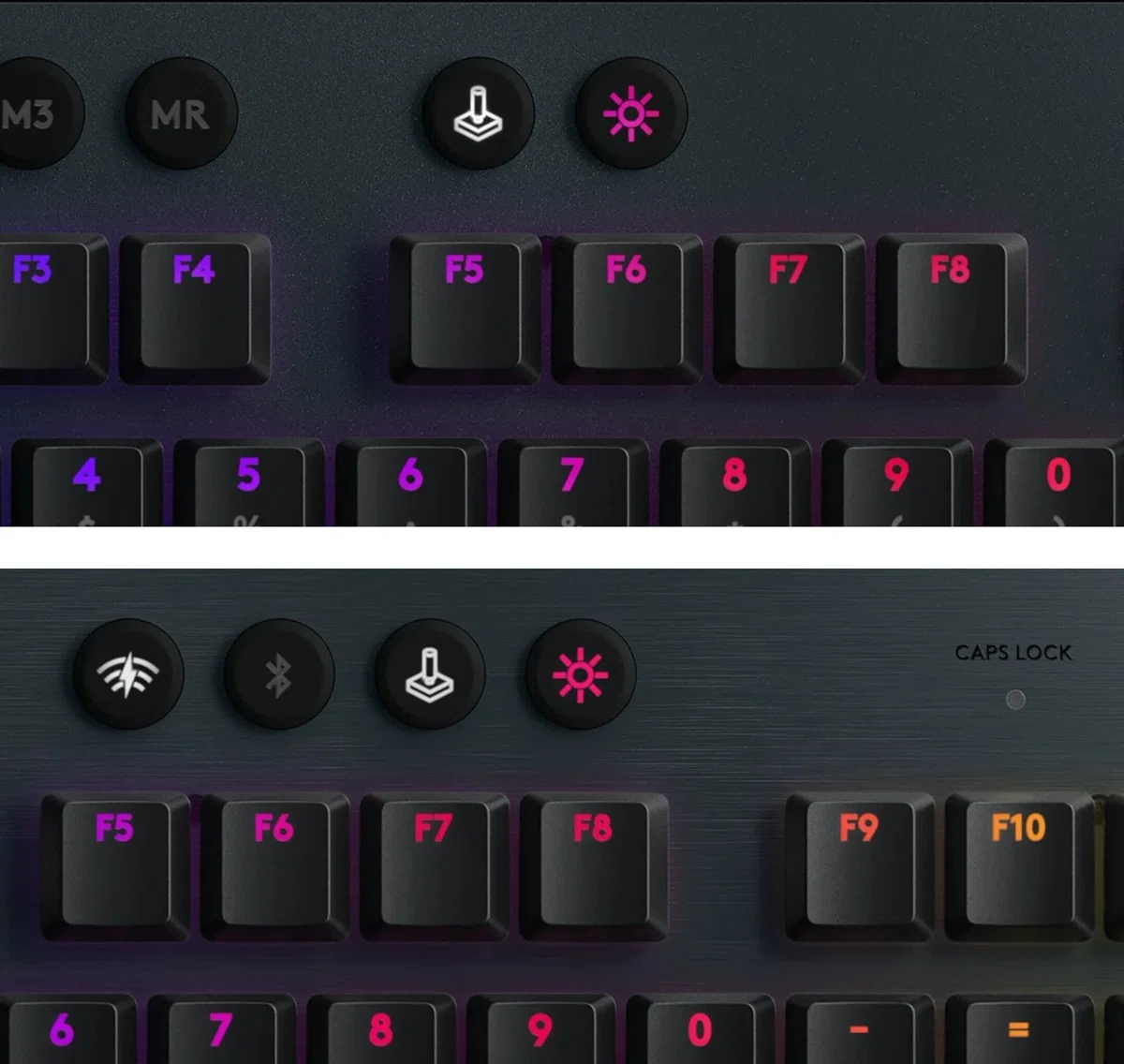 Logicool（ロジクール）G813（上）とG913（下）の質感の違いが分かる比較写真