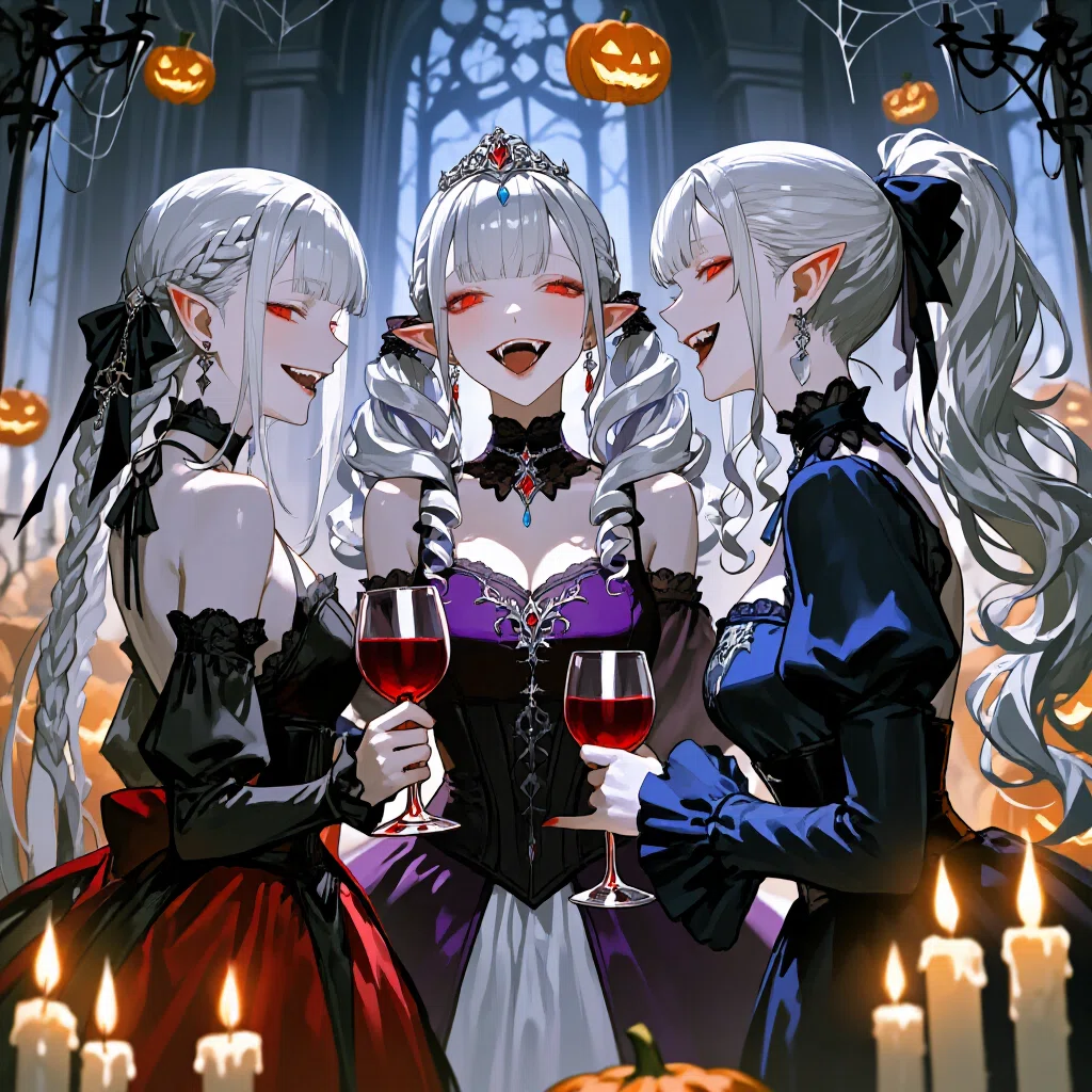 ハロウィンをテーマにPixAIとバトル中｜白銀の髪同盟｜メイシン