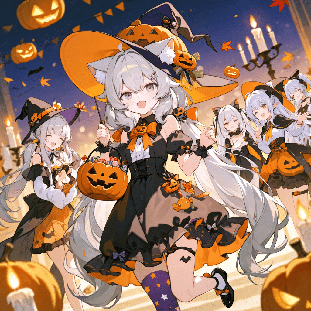 ハロウィンをテーマにPixAIとバトル中｜白銀の髪同盟｜メイシン