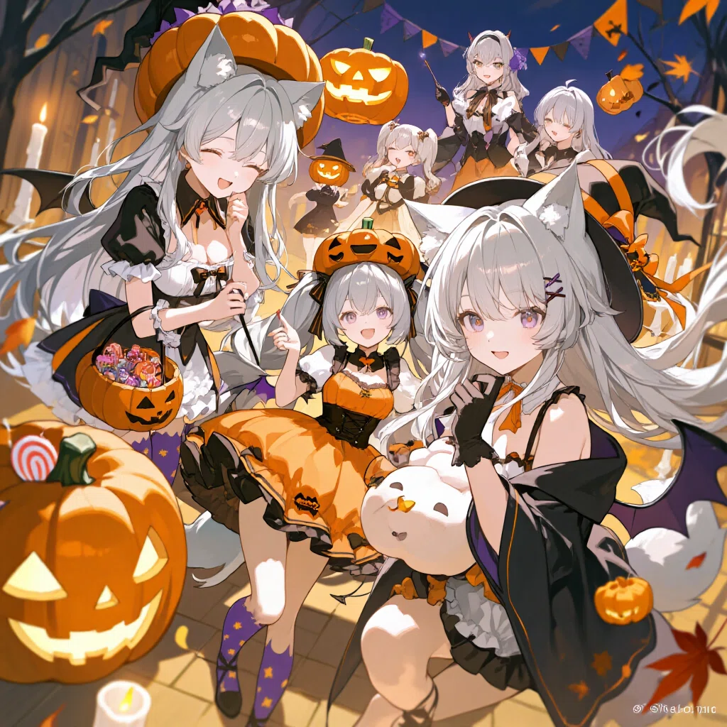 ハロウィンをテーマにPixAIとバトル中｜白銀の髪同盟｜メイシン