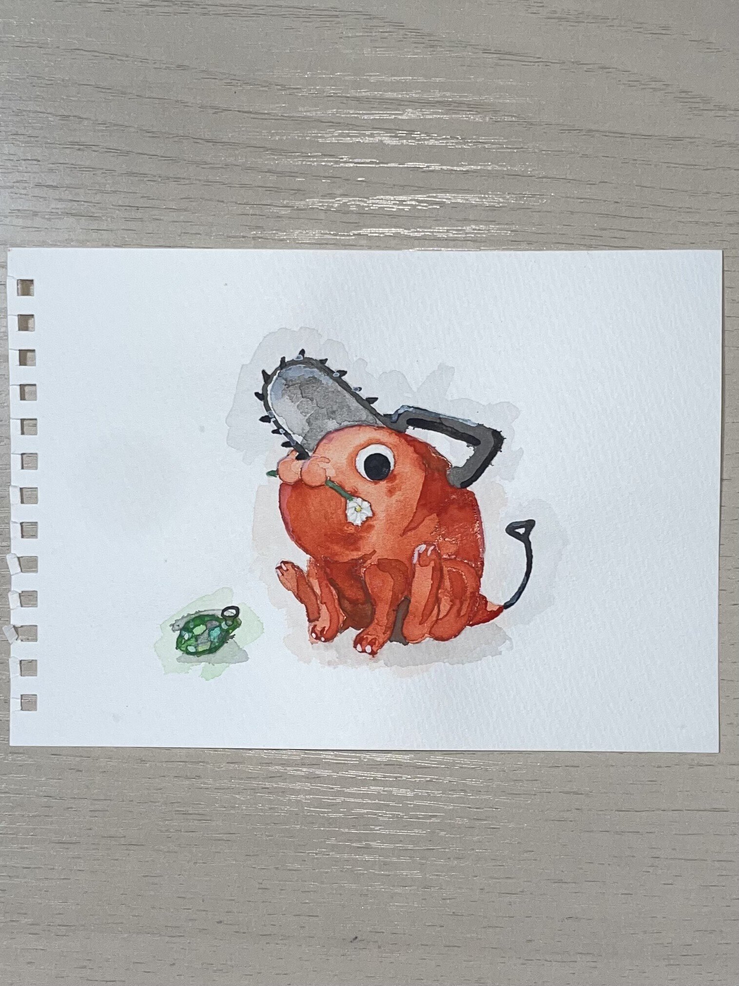 水彩画】チェンソーマンのポチタ描いてみた｜てんぷら さく子