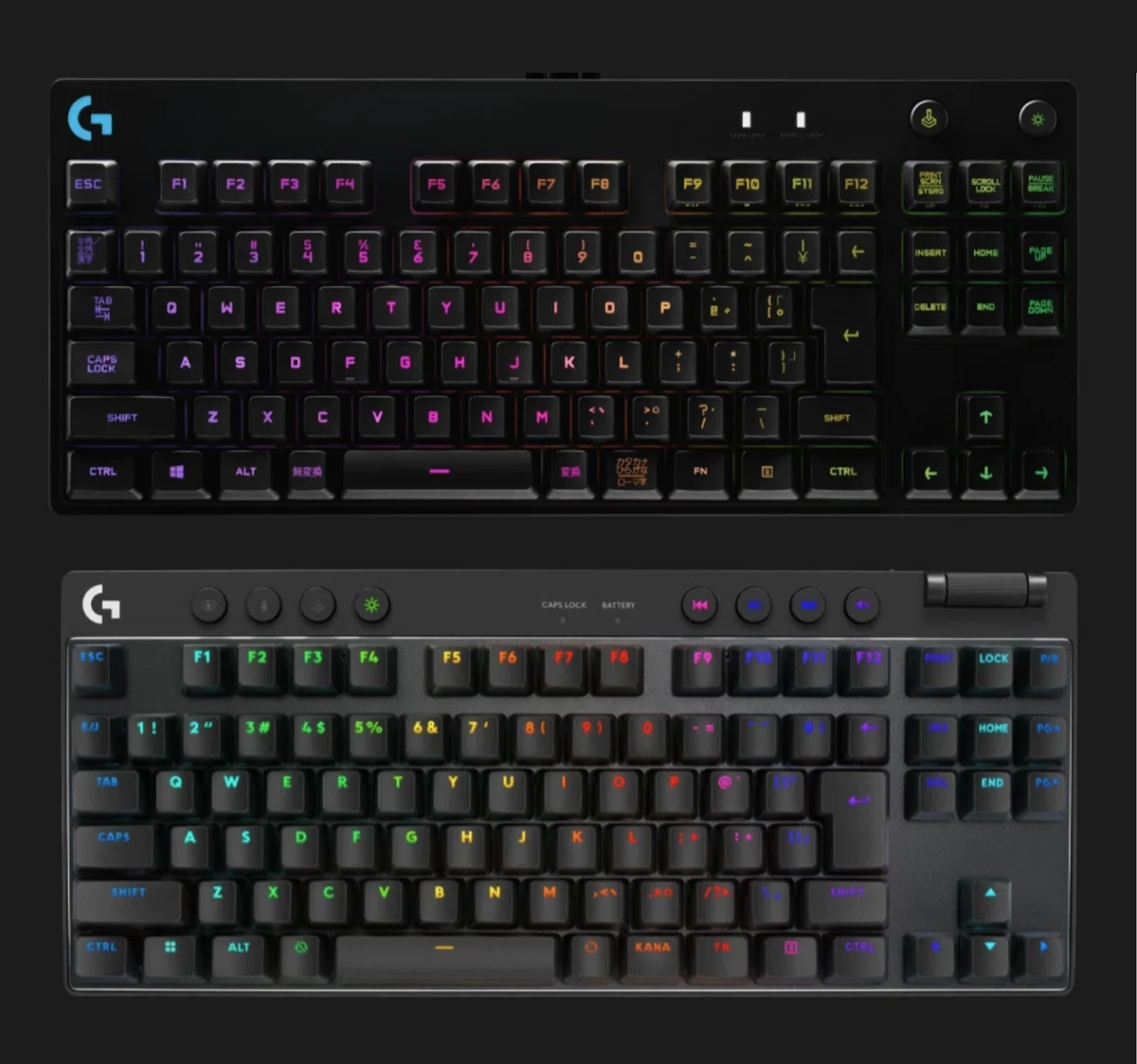 Logicool(ロジクール)G PRO(上)・G PRO X(下)キーボードのキー配列の違いが分かる写真