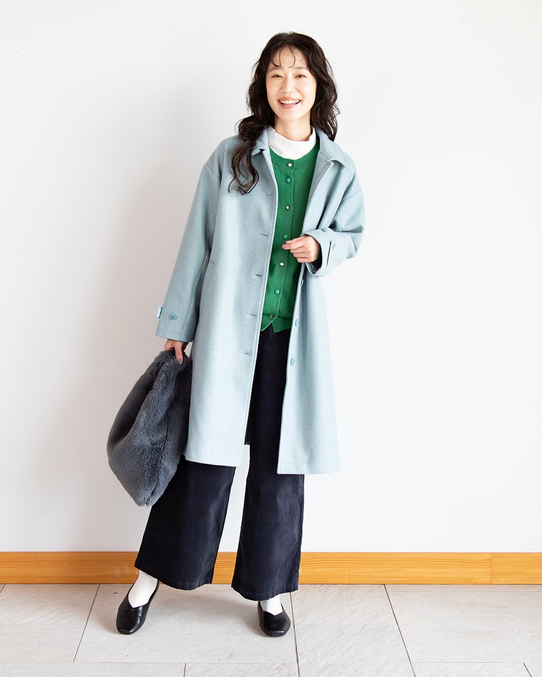 マンナイン　ライトブルー ロングコート ウールダブルフェイスロングコート