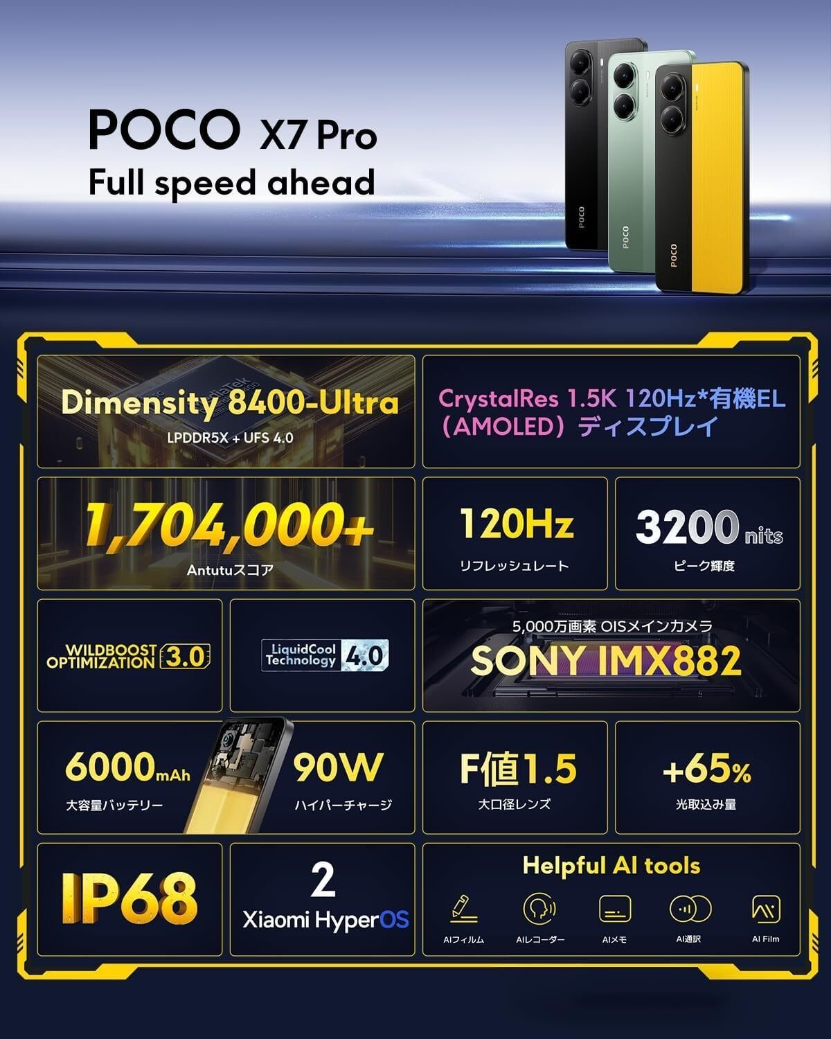 最安値】Xiaomi POCO X7 Pro 8GB+256GB 日本語版 Simフリー
