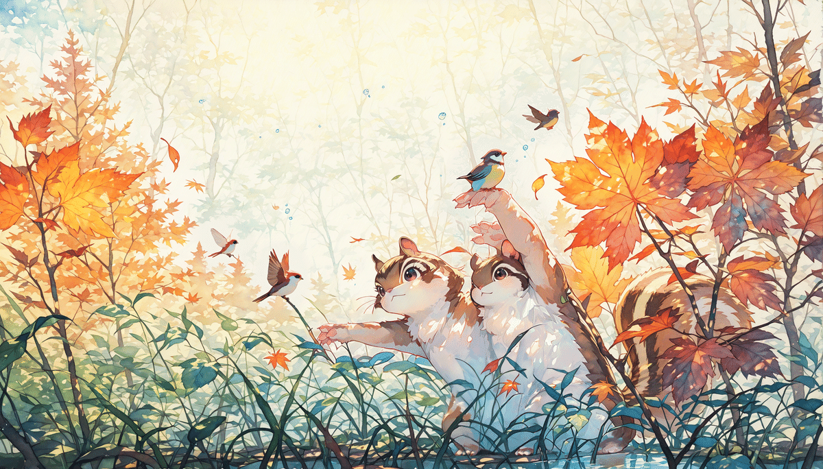 🍁秋の森にて ― リスたちの小さな光景 ―｜Asunaro0000